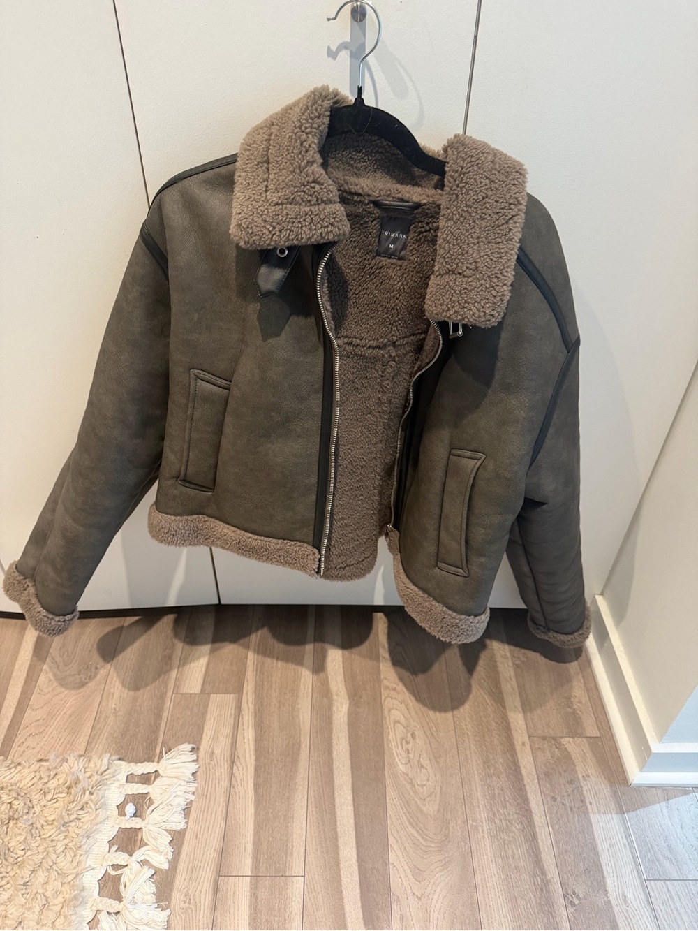 Primark Olive Green Shearling Trim Bomber Jacket